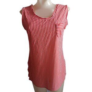 Vintage 70's Large Sleeveless Red & White Candy Stripe Womens Top Pocket Stretch
